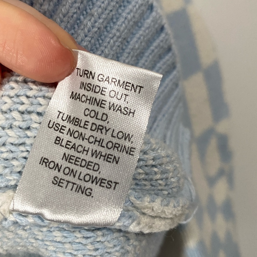 LA Hearts Checker Sweater with Hearts Knit Oversized pastel blue and white XS - Picture 7 of 8